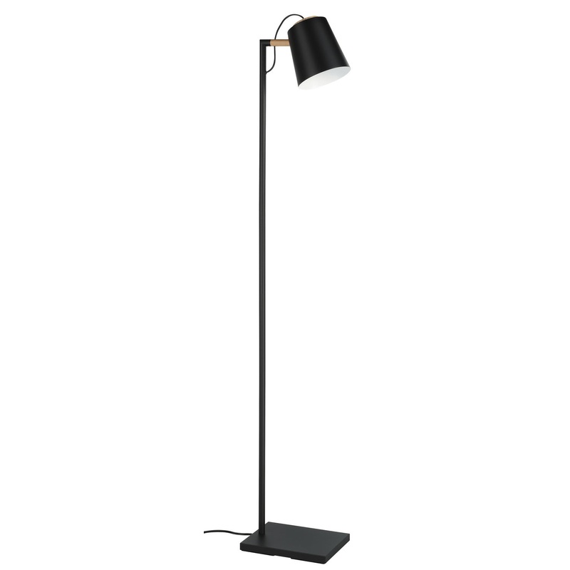 Lacey One Light Floor Lamp in Structured Black, Natural Wood