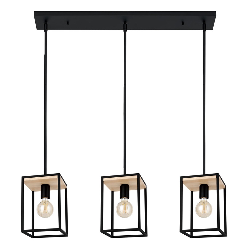 Libertad One Light Pendant in Structured Black & Natural Wood