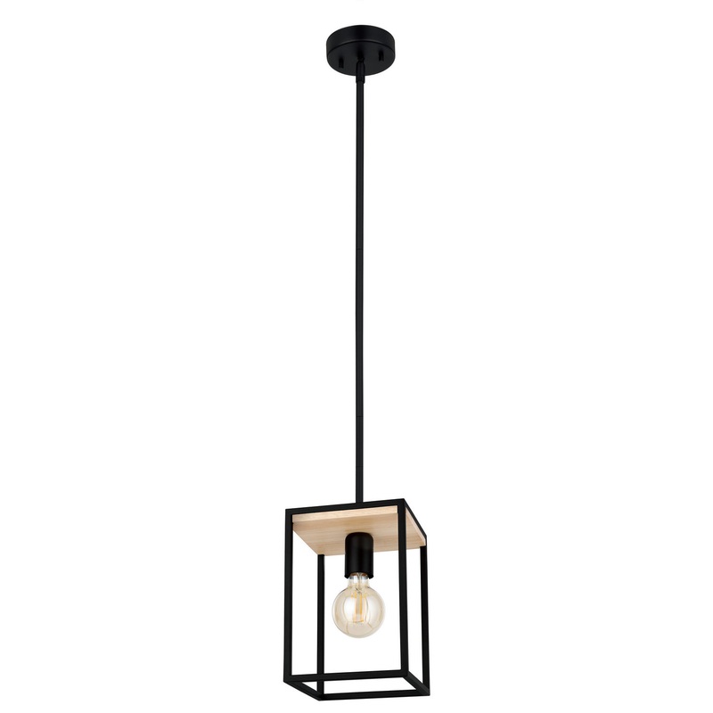 Libertad Three Light Linear Pendant in Structured Black & Natural Wood
