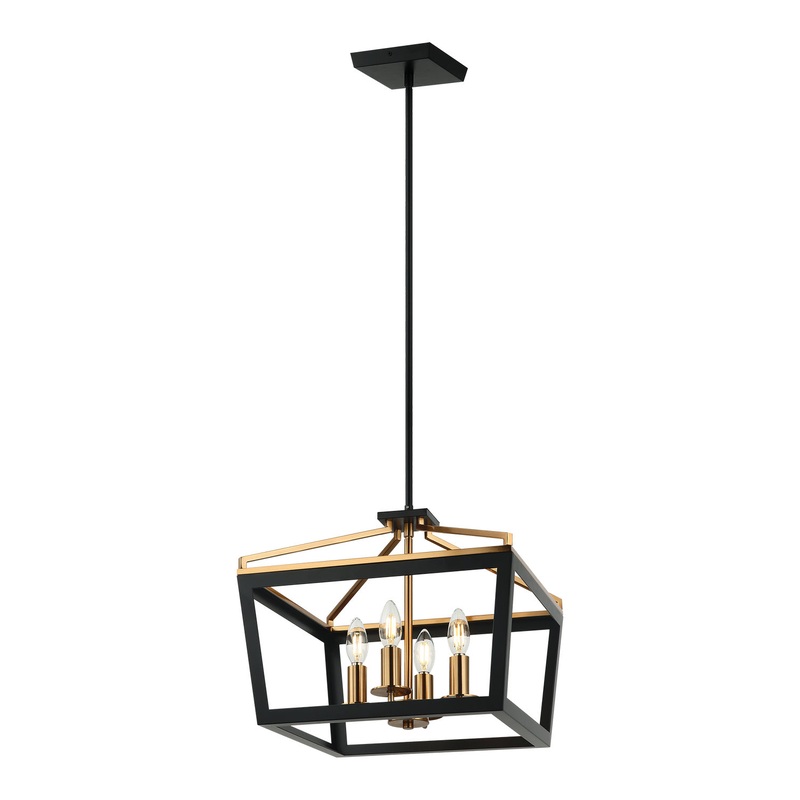 Mavonshire Four Light Chandelier in Black / Aged Gold Brass