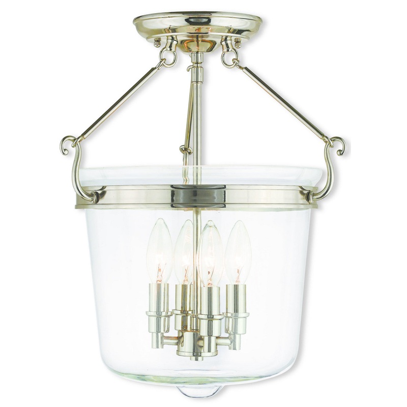 Rockford Four Light Ceiling Mount in Polished Nickel