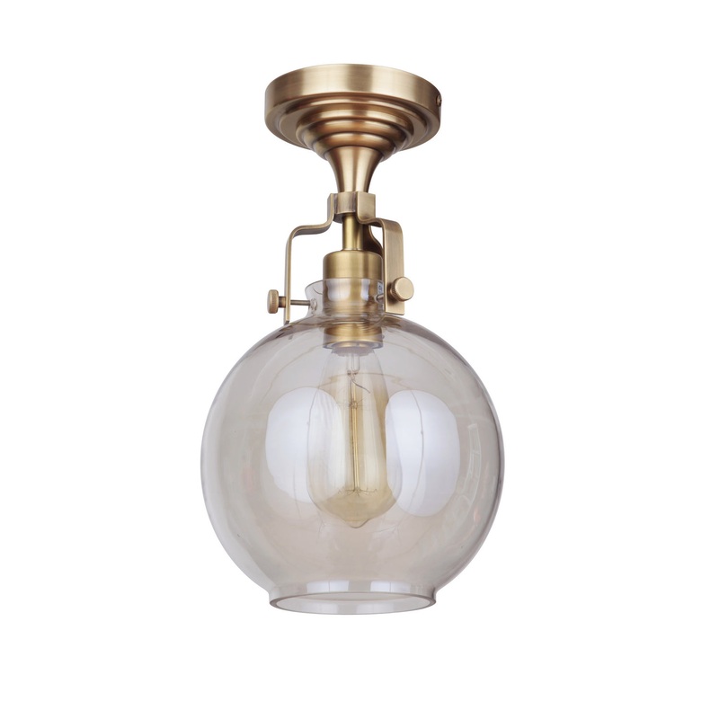 State House One Light Semi Flush Mount in Vintage Brass, Clear