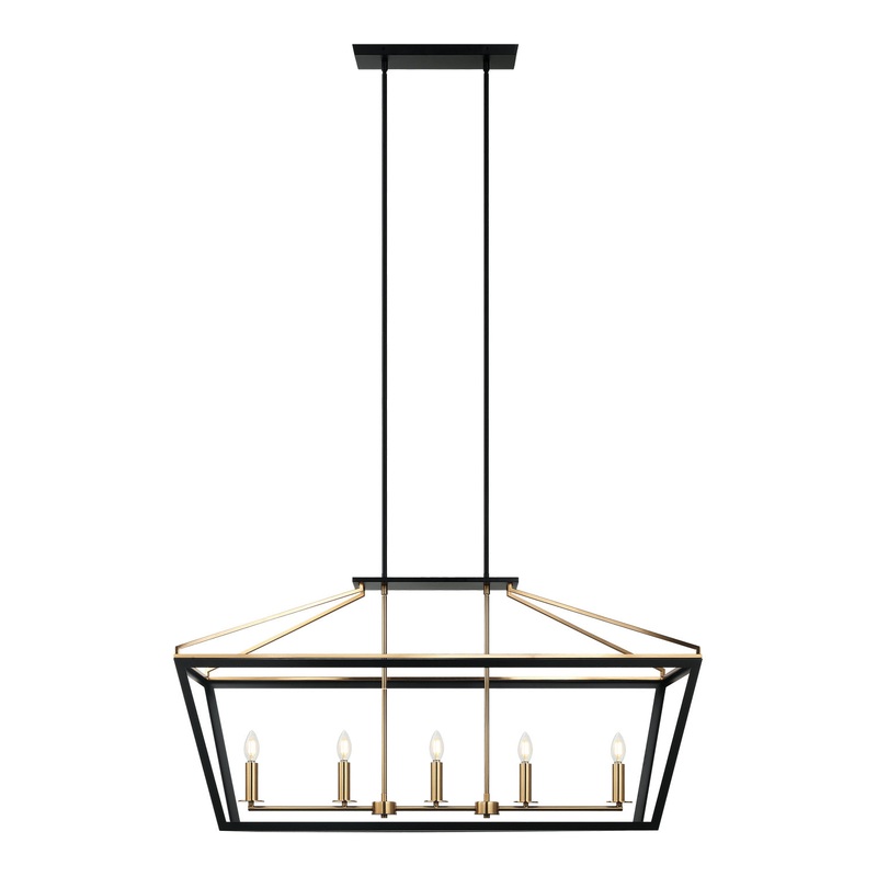 Mavonshire Five Light Chandelier in Black / Aged Gold Brass