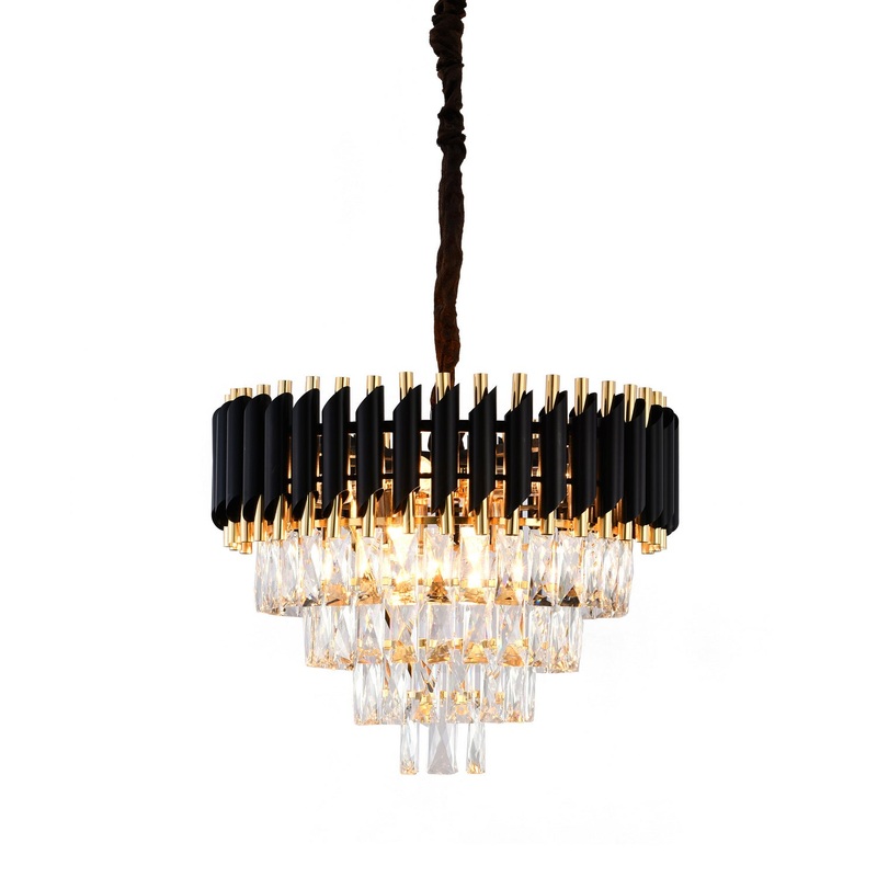 Eight Light Chandelier in Black & Gold