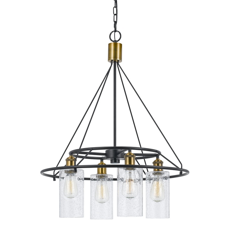Four Light Chandelier in Antique Brass/Black