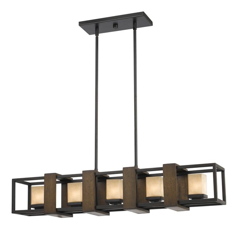 Island Five Light Chandelier in Wood/Dark Bronze
