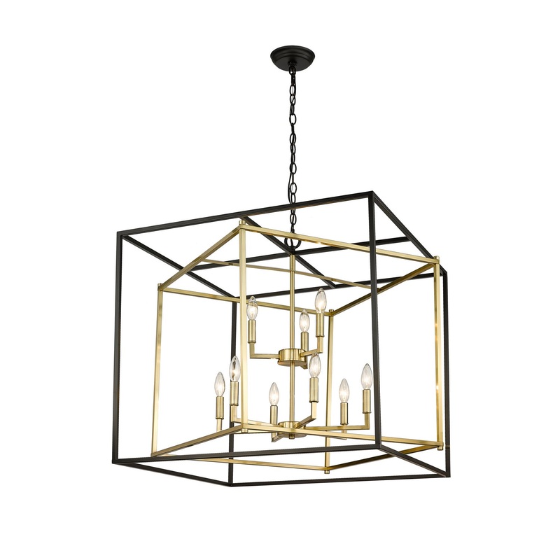 Nine Light Chandelier in Black and Gold