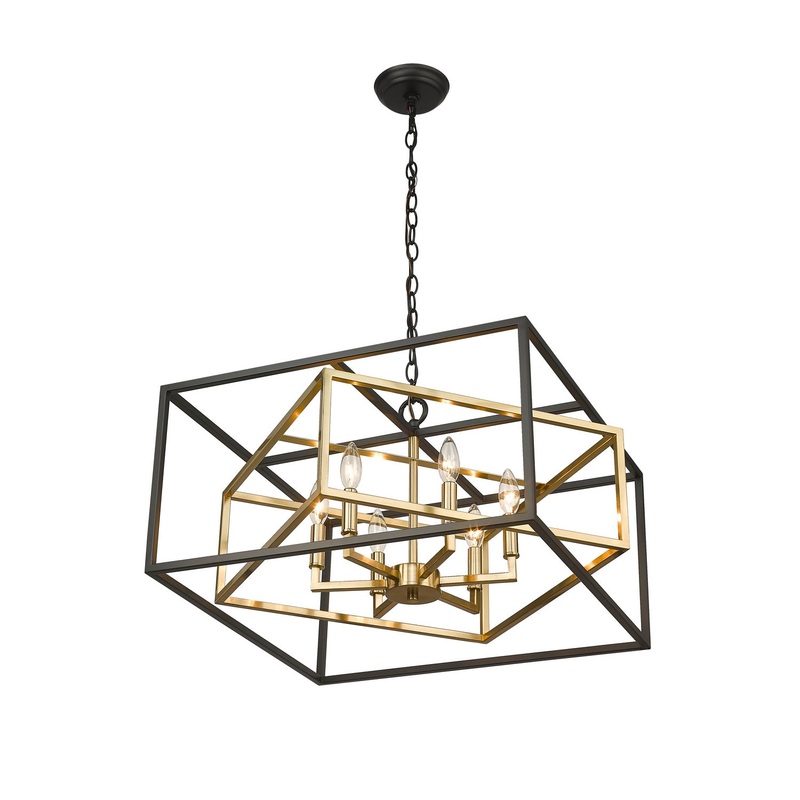 Six Light Chandelier in Black and Gold