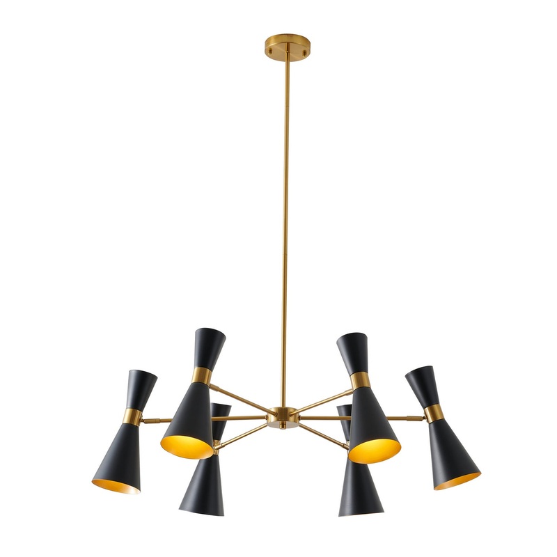 Six Light Chandelier in Black & Gold