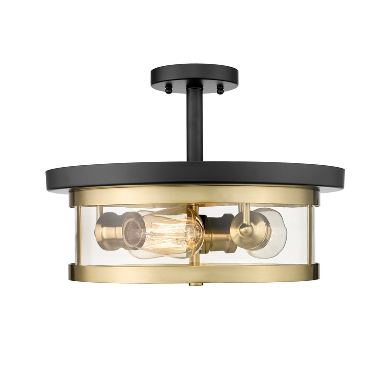 Three Light Semi Flush Mount in Black and Gold