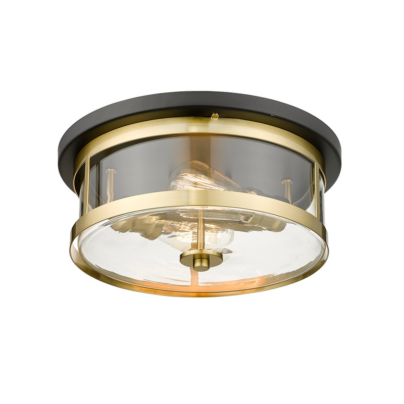 Two Light Flush Mount in Black and Gold