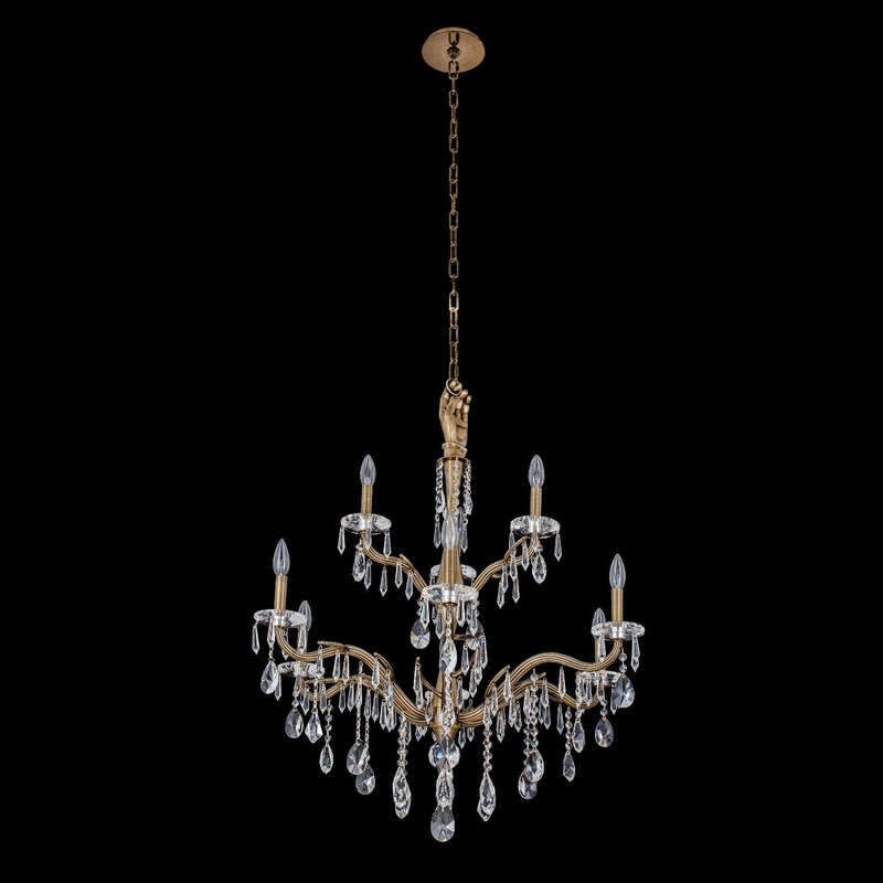 Venere Nine Light Chandelier in Historic Brass