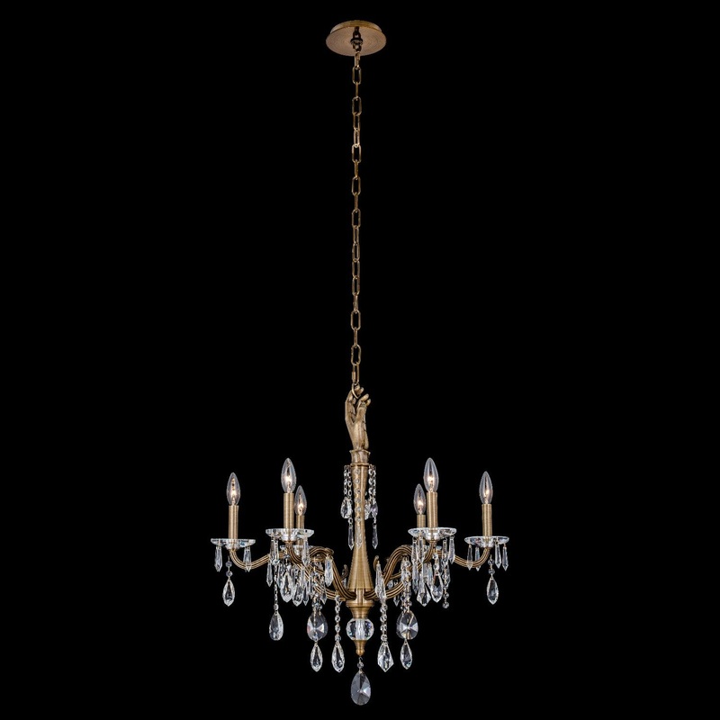 Venere Six Light Chandelier in Historic Brass