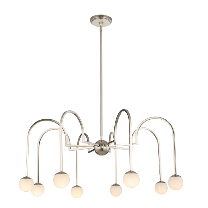 Bistro Eight Light Chandelier in Polished Nickel