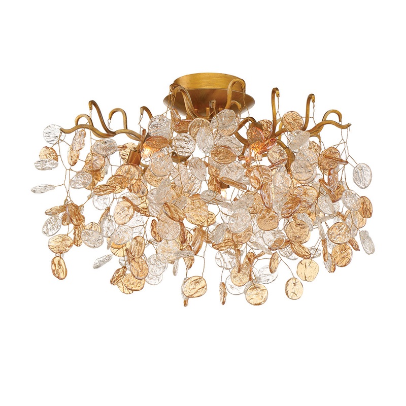 Campobasso Five Light Flushmount in Antique Gold