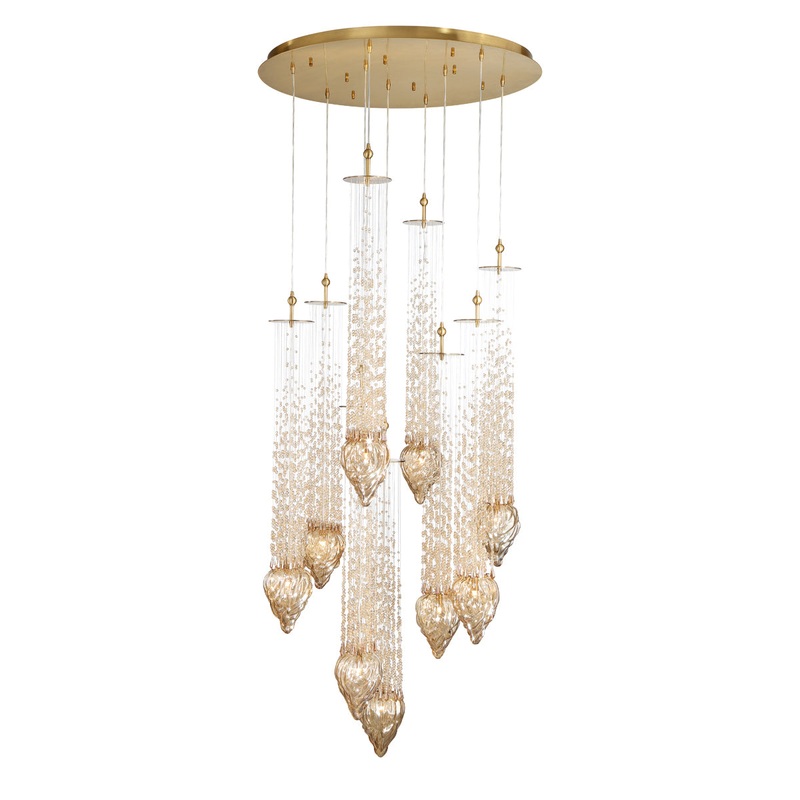 Cascata Nine Light Chandelier in Polished Gold