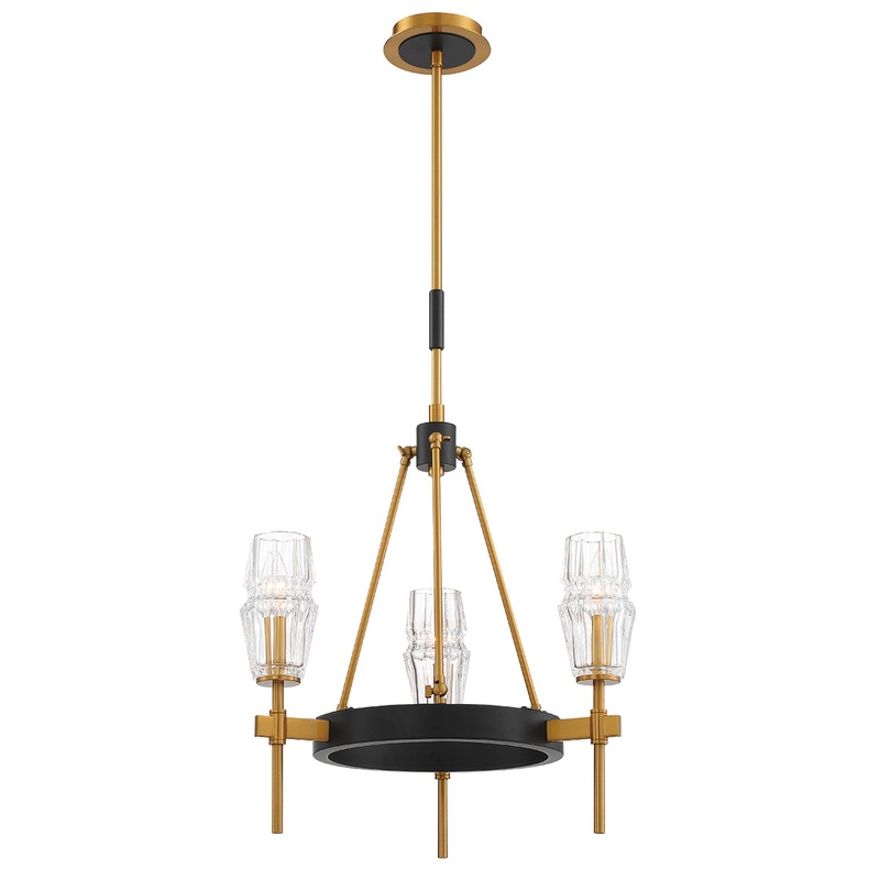 Gladstone Three Light Chandelier in Antique Brass/Black