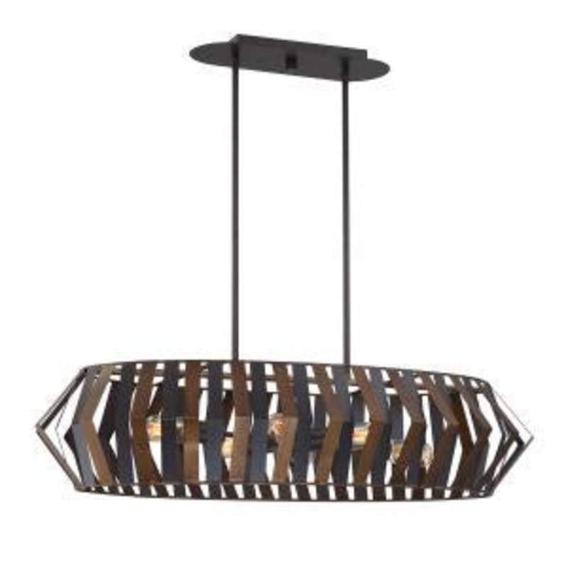 Bevelo Six Light Chandelier in Wood/Bronze