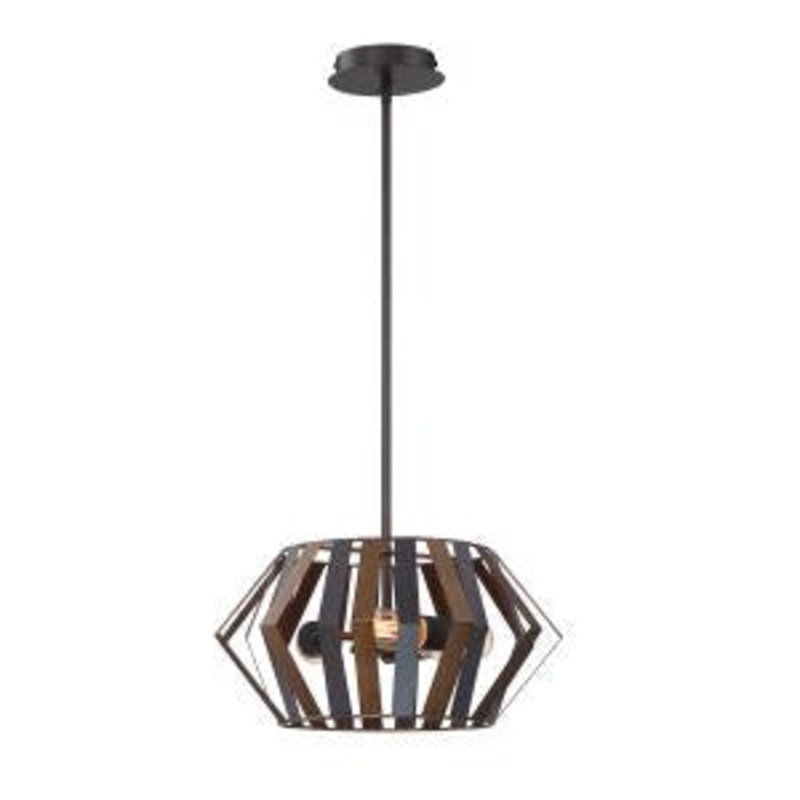 Bevelo Three Light Pendant/Semi Flushmount in Wood/Bronze