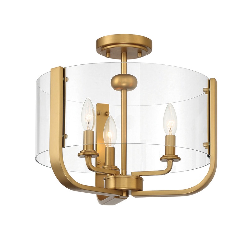 Campisi Three Light Semi Flush Mount in Brass