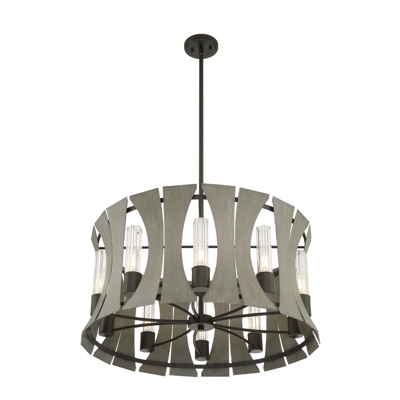 Pennino LED Chandelier in Matte Black W/ Grey Wood