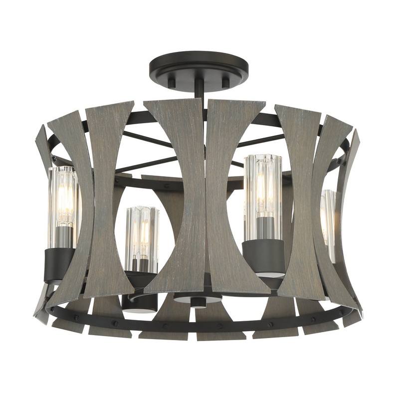 Pennino LED Semi Flush Mount in Matte Black W/ Grey Wood