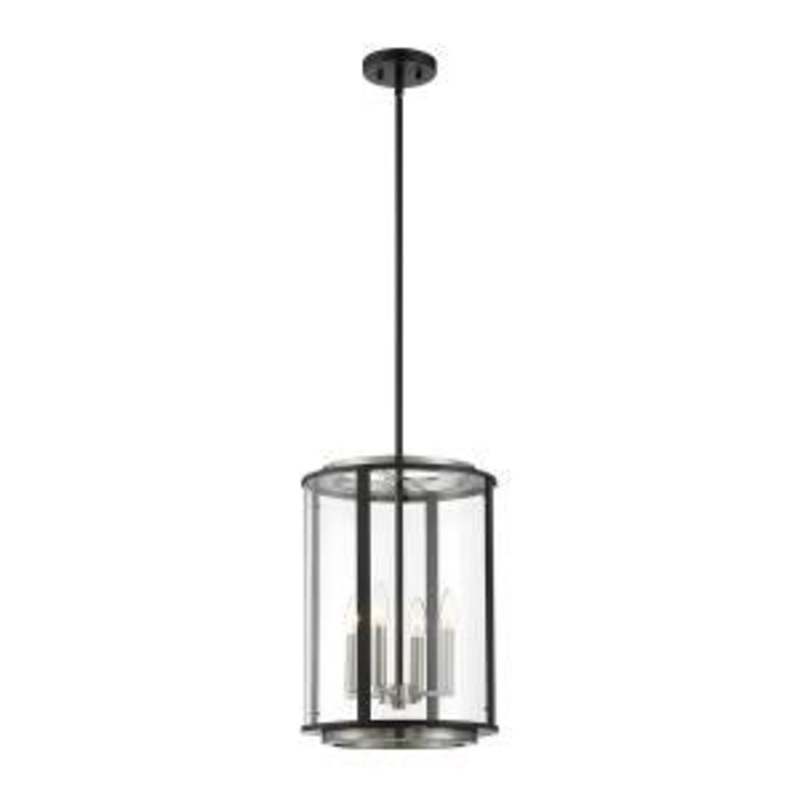 Tambouro Four Light Lantern in Matte Black With Satin Nickel