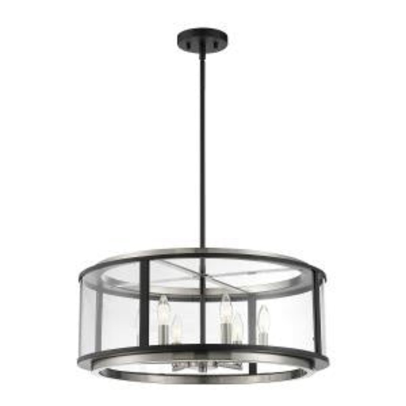 Tambouro Six Light Pendant in Matte Black/Satin Nickel