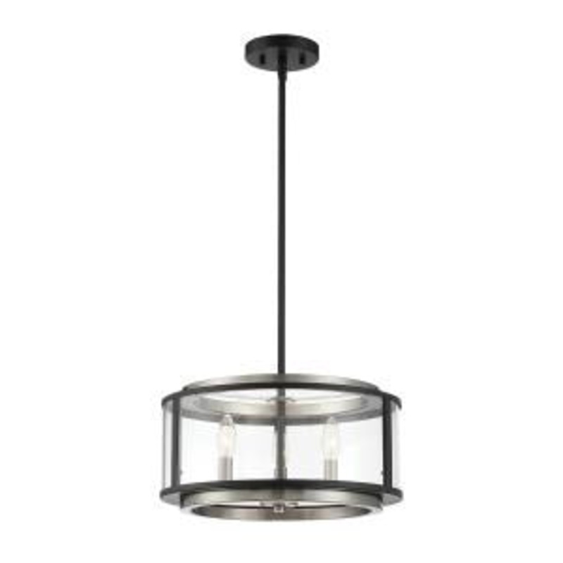 Tambouro Three Light Convertible Pendant in Matte Black With Satin Nickel