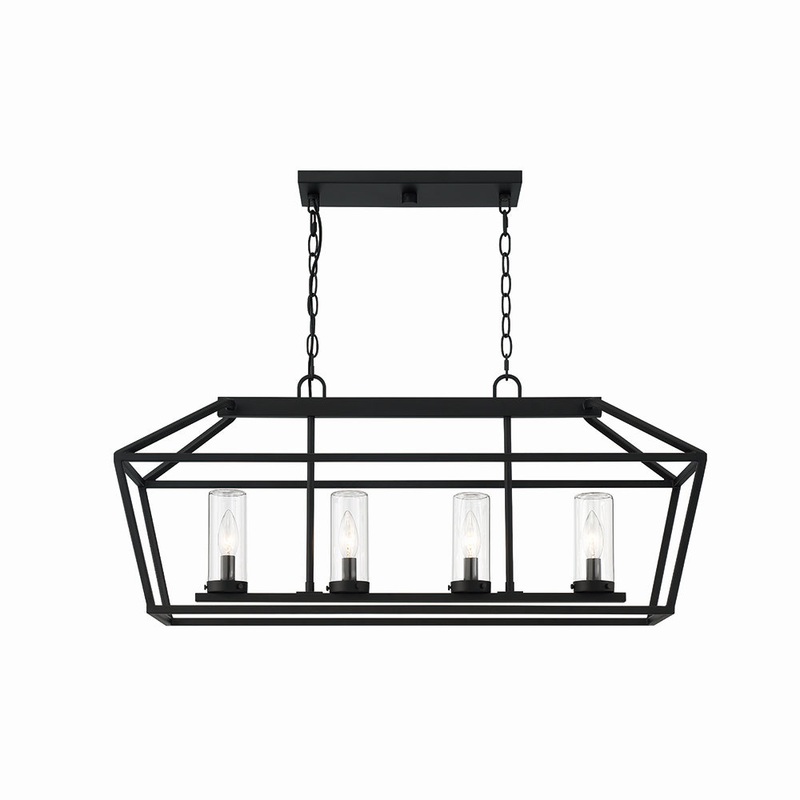 Bastille Four Light Outdoor Chandelier in Satin Black