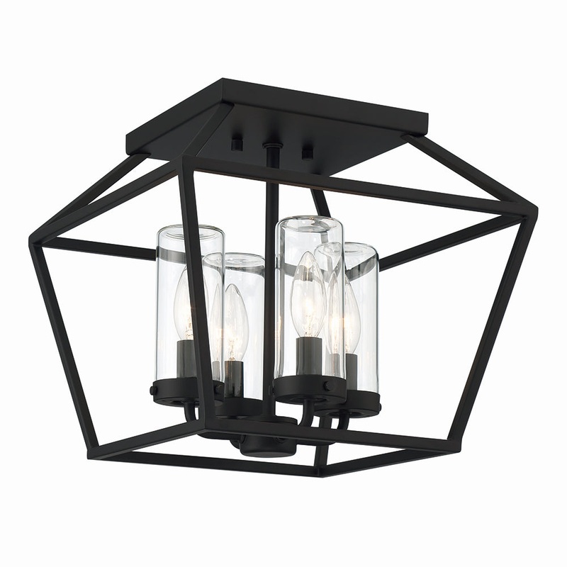 Bastille Four Light Outdoor Flushmount in Satin Black