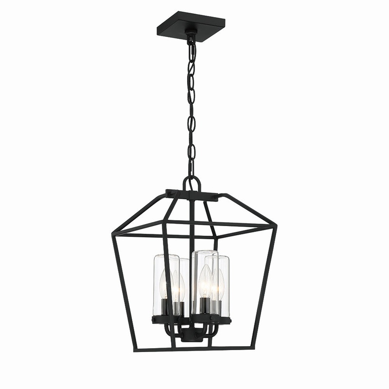 Bastille Four Light Outdoor Pendant in Satin Black
