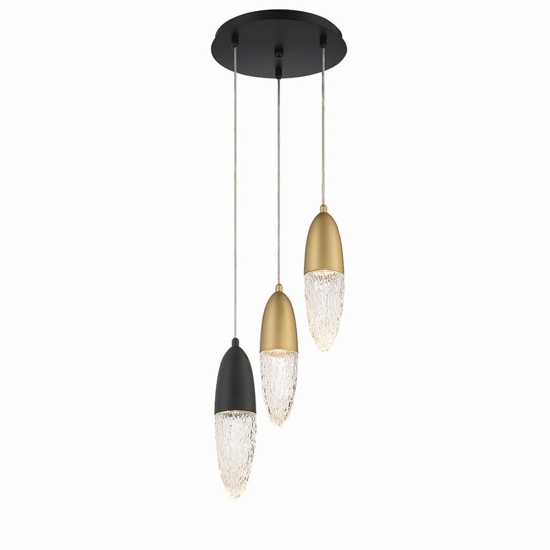 Ecrou Three Light Chandelier in Mixed Black / Brass