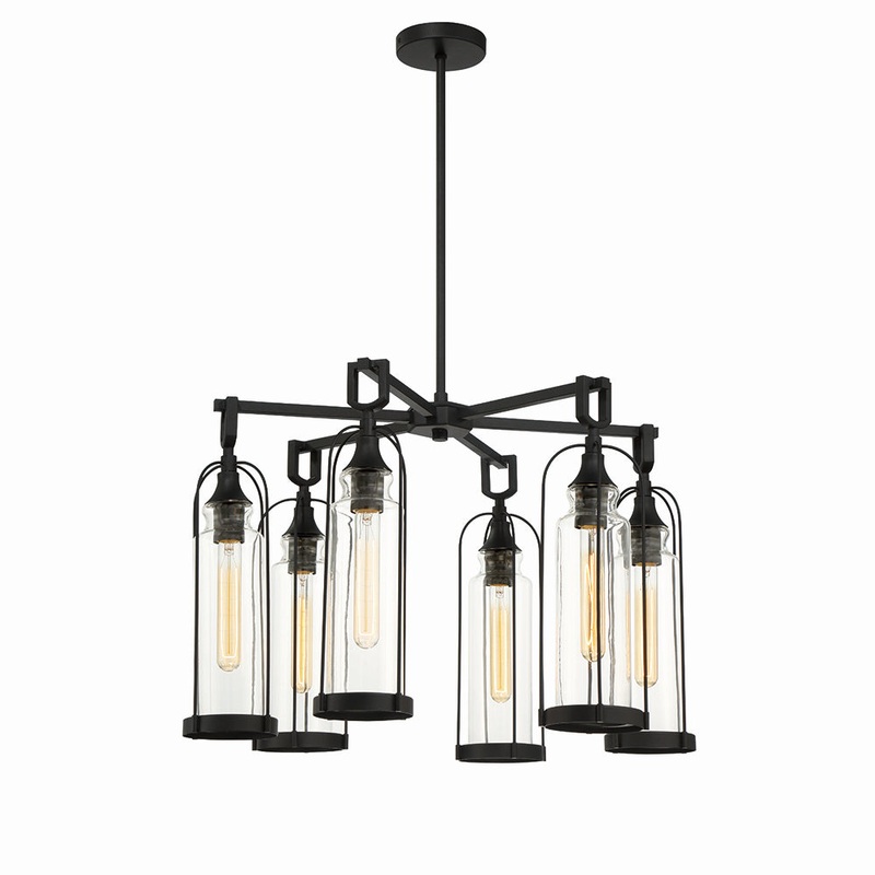 Yasmin Six Light Outdoor Chandelier in Satin Black