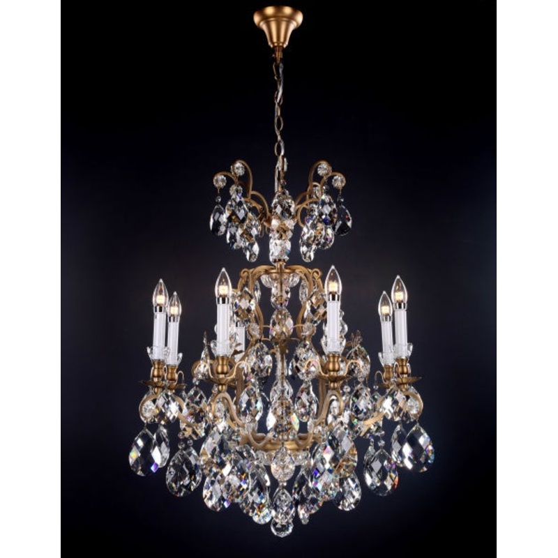 Eight Light Chandelier in Brass