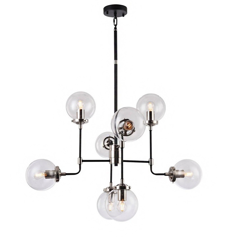 Eight Light Chandelier in Polished Nickel & Black