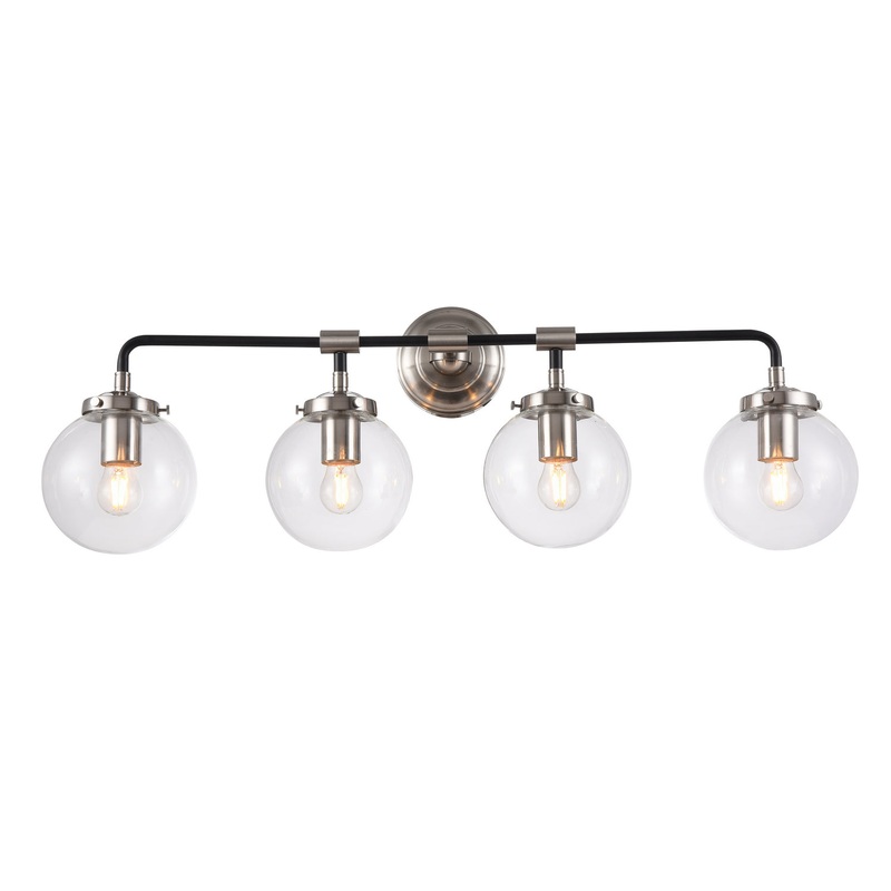 Four Light Wall Sconce in Polished Nickel & Black