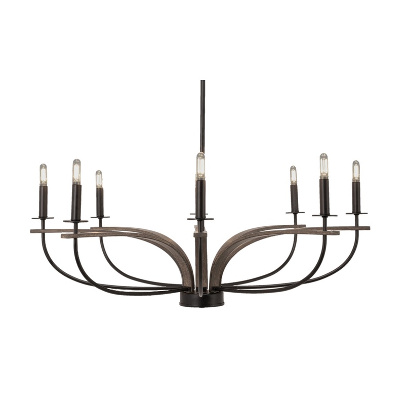 Monterey Eight Light Chandelier in Matte Black & Painted Distressed Wood-look Metal