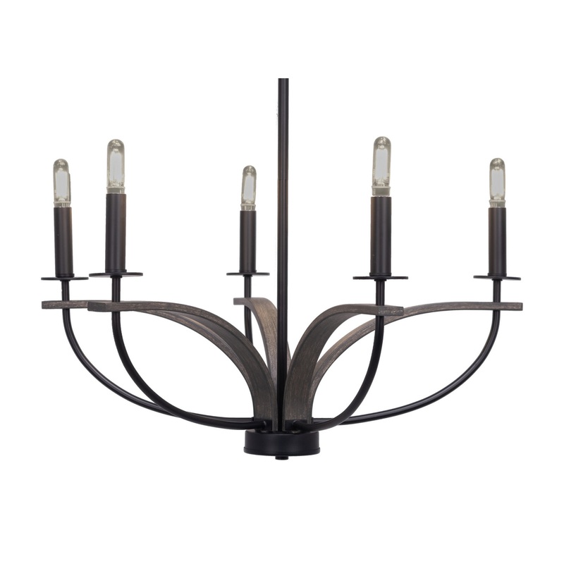 Monterey Fine Light Chandelier in Matte Black & Painted Distressed Wood-look Metal
