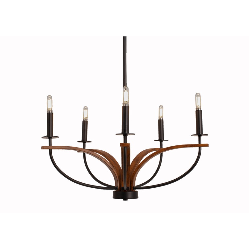 Monterey Fine Light Chandelier in Matte Black & Painted Wood-look Metal