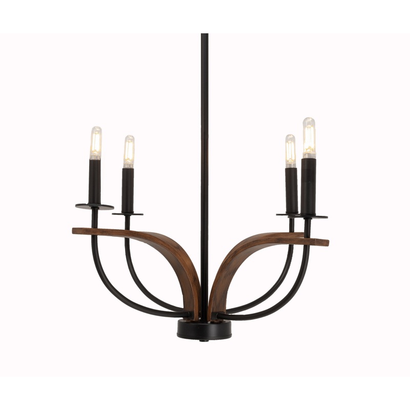 Monterey Four Light Chandelier in Matte Black & Painted Wood-look Metal