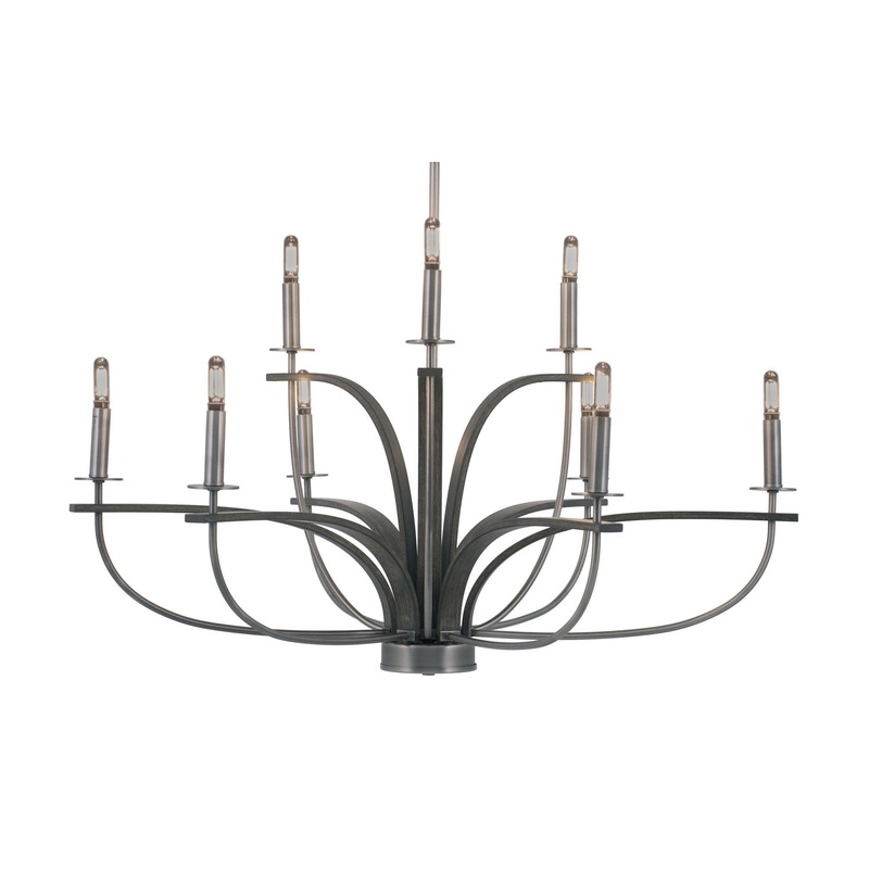 Monterey Nine Light Chandelier in Graphite & Painted Distressed Wood-look Metal