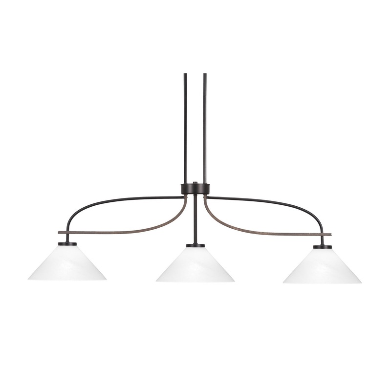 Monterey Three Light Billiard/Island in Matte Black & Painted Distressed Wood-look Metal