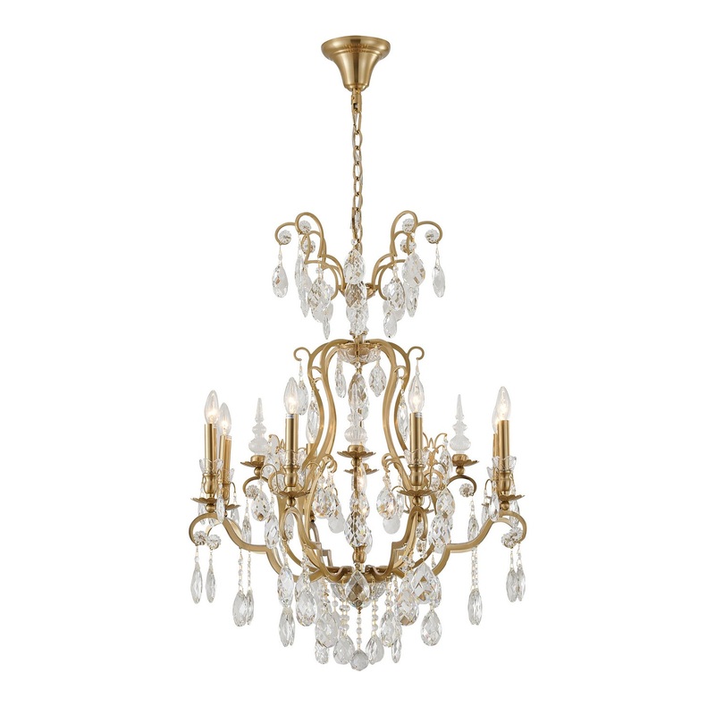 Nine Light Chandelier in Antique Brass