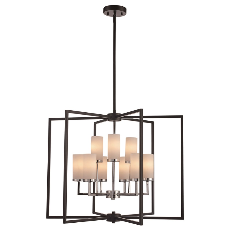 Nine Light Pendant in Black/Polished Chrome