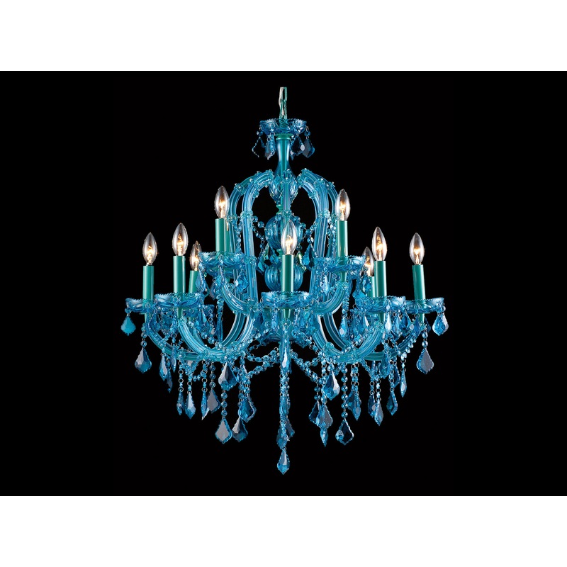 Ocean Dr. 12 Light Chandelier in Blue / Aqua Blue Crstal