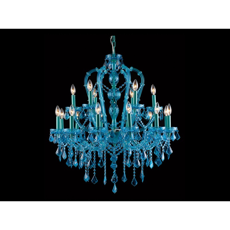 Ocean Dr. 18 Light Chandelier in Blue / Aqua Blue Crstal