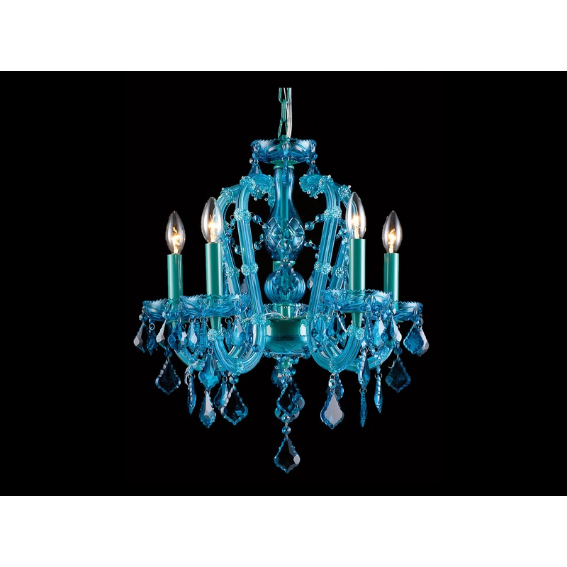 Ocean Dr. Five Light Chandelier in Blue / Aqua Blue Crstal