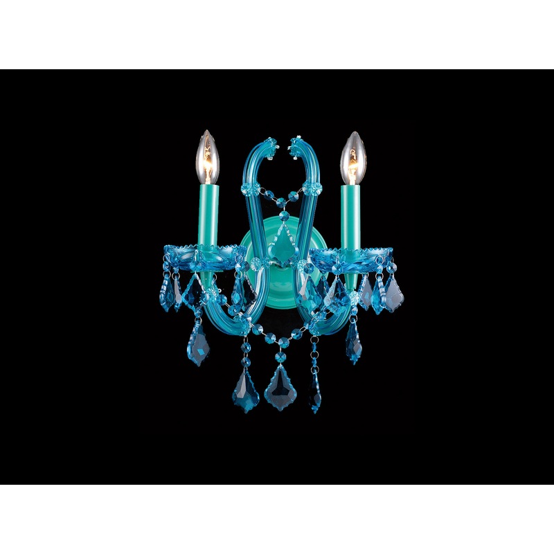 Ocean Dr. Two Light Wall Sconce in Blue / Aqua Blue Crstal