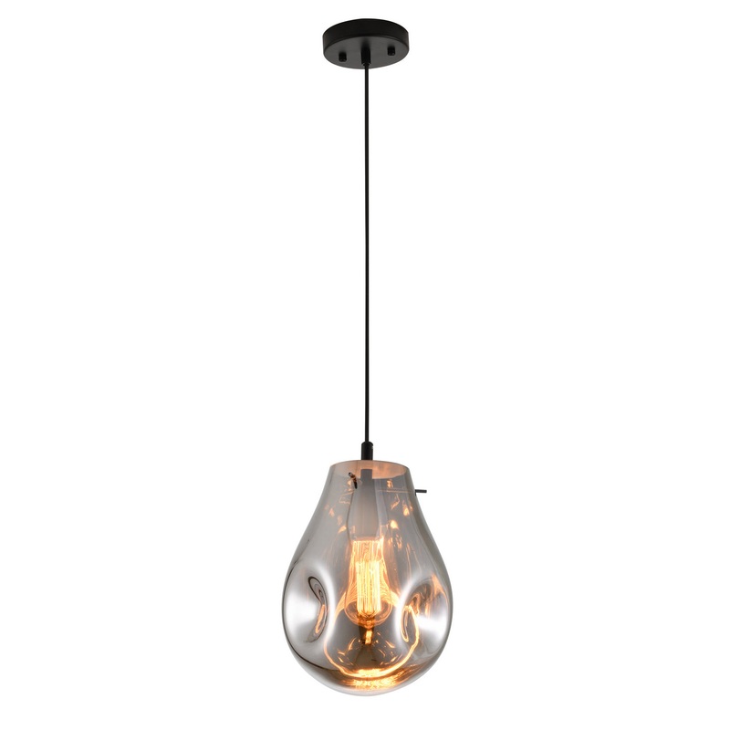 One Light Pendant in Black & Smoke